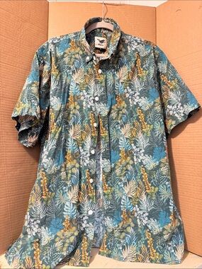 Men's Teal Floral Short-Sleeve Button-Down Shirt
